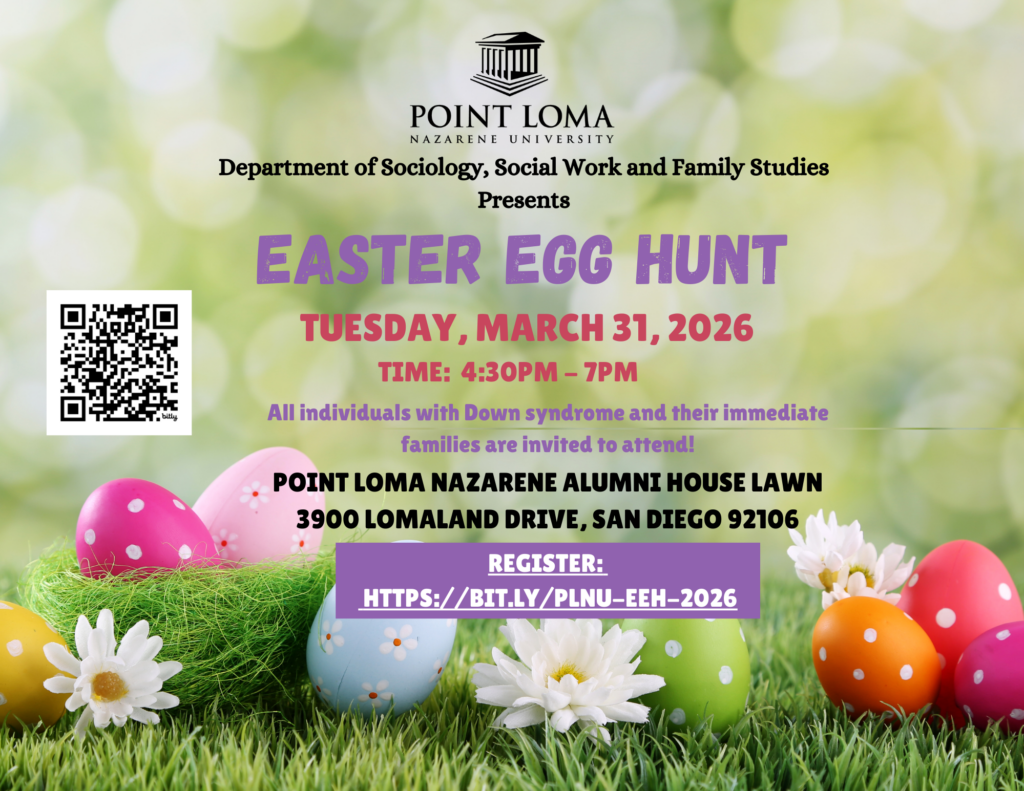 PLNU 15th Annual Easter Egg Hunt and Parent Reception for DS Action families. Come out on TUESDAY, March 31, 2026 from 4:30 pm - 7:00 pm